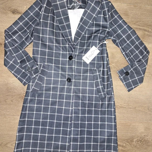 Joie Black and White Grid Trench Coat - Picture 6 of 16